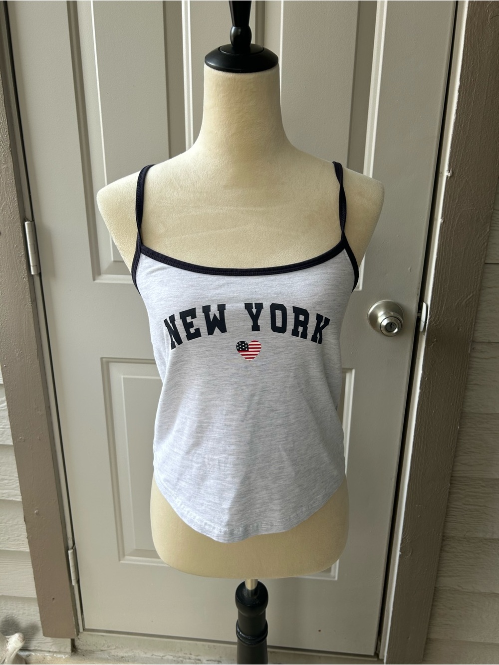 NEW YORK White & Navy Spaghetti Strap Tank Top